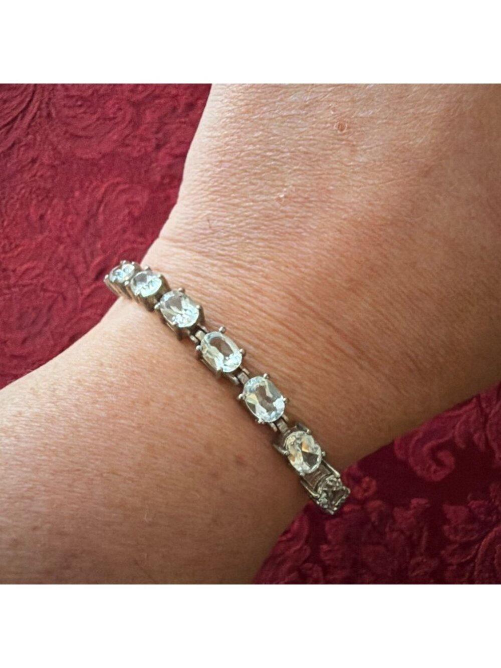 Vintage Sterling Silver 925 Light Blue Topaz Oval Cut Tennis Bracelet Fine Jewel